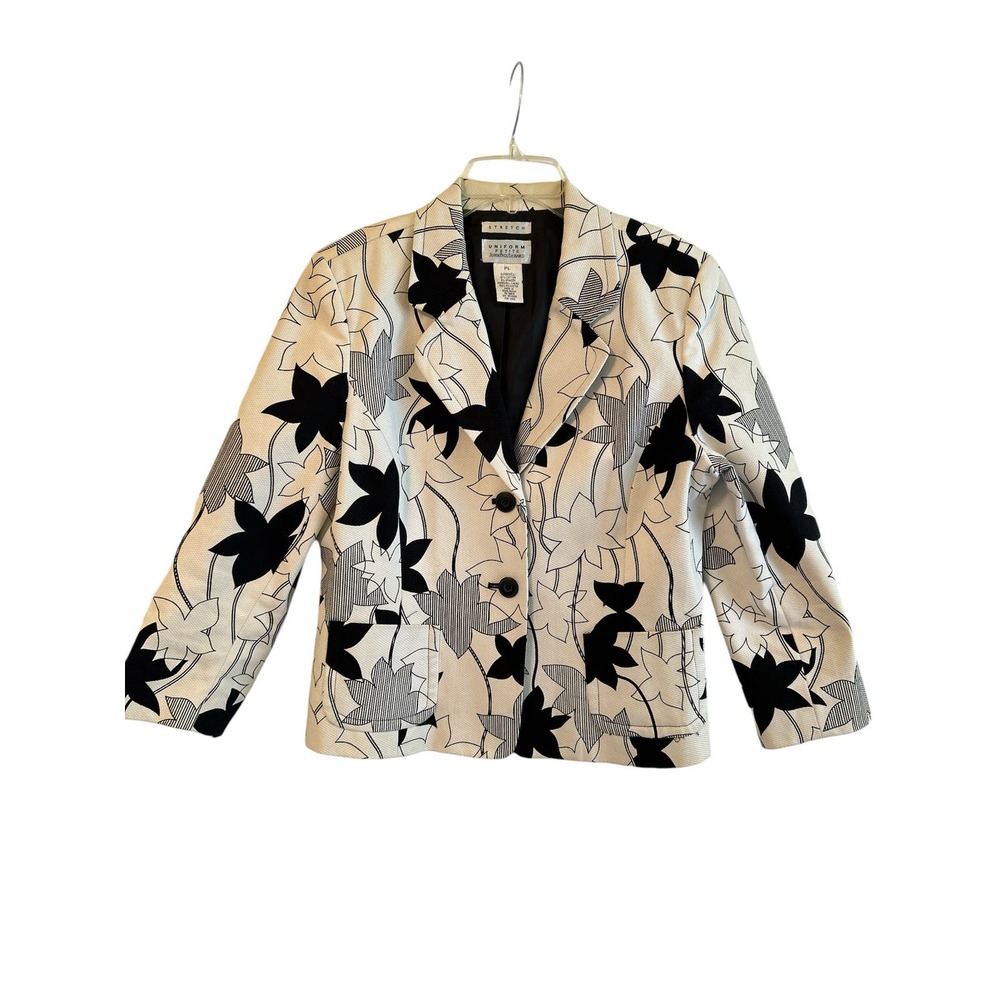 Uniform Petite John Paul Richard Cream/Black Floral Jacket Size PL Vintage